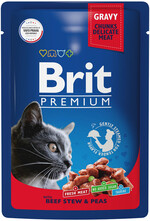 Влажный корм для взрослых кошек Brit Premium с говядиной и горошком 85г