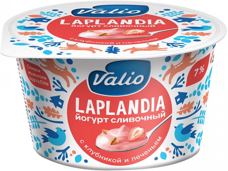 Йогурт Valio Laplandia Сливочный с Клубникой и кусочками печенья 7% 180г