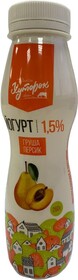 Йогурт питьевой Хуторок с грушей и персиком, 1,5%, 260 г