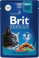 Влажный корм для взрослых кошек Brit Premium с цыпленком и перепелкой в соусе 85г