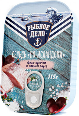 Сельдь Рыбное Дело Филе-Кусочки в Винном Соусе по-Исландски 115г