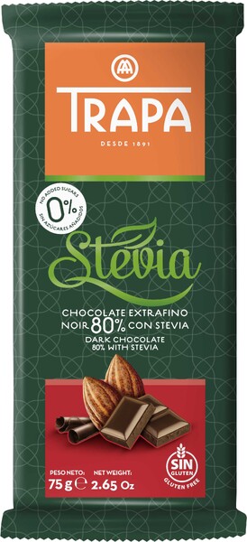 Горький шоколад со стевией 80% какао 75г Trapa