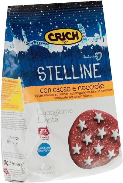 Печенье Crich Stelline Biscuits, Песочное с какао и лесным орехом, 300 г