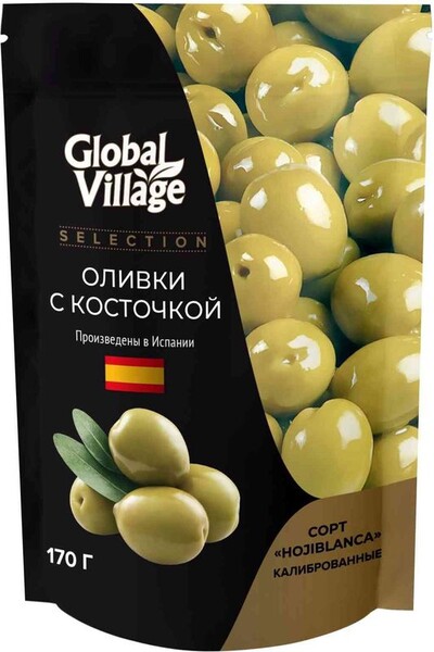 Оливки Global Village Selection c косточкой 170г
