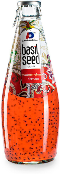 Напиток безалкогольный Basil Seed негазированный со вкусом Арбуза и семенами базилик 0.29 л стеклянная бутылка Вьетнам