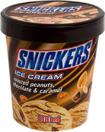 Мороженое Snickers сливочное с арахисом в глазури, карамелью и шоколадной прослойкой, 375г