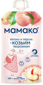 Пюре MAMAKO «яблоко и персик с козьим творожком» для детей с 6 месяцев, 120 г