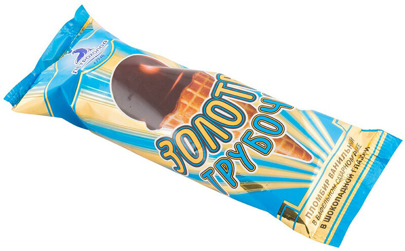 Мороженое-рожок Петрохолод Золотая трубочка пломбир 60г Россия, БЗМЖ