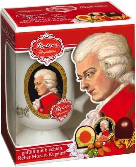 Paul Reber, Echten Reber Mozart-Kugeln, gift set with ceramic cup, 120 г