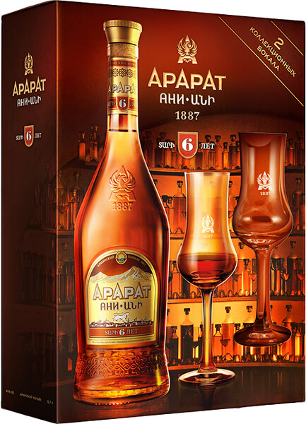 Коньяк Арарат Ани 6 лет 0,7л + 2 бокала