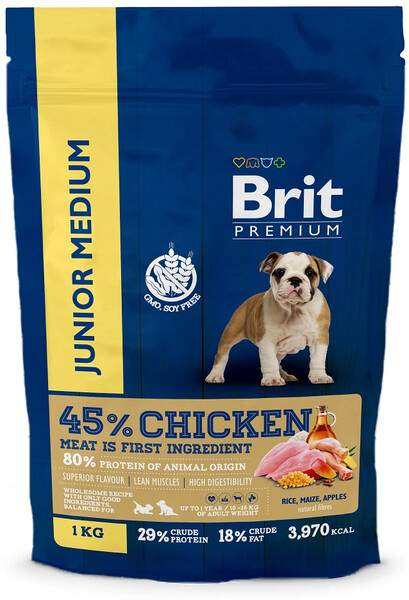 Сухой корм для собак Brit Premium Dog Junior Medium Для молодых собак с курицей 1кг