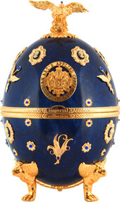 Водка «Императорская Коллекция в футляре в форме яйца Фаберже синего цвета с цветами» в бархатной коробке, 0.7 л