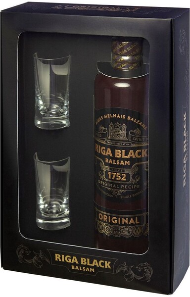 Бальзам Riga Black Balsam 0,5 л в подарочной упаковке + 2 стопки