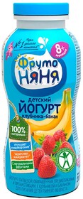 Йогурт ФрутоНяня питьевой Клубника-Банан для детей с 8 месяцев 2,5%, 200мл