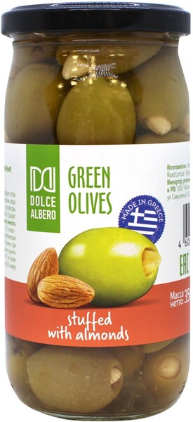 Оливки DOLCE ALBERO Зелёные фаршированные миндалём 350г