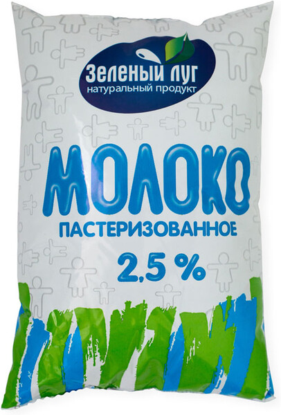 Молоко ЗЕЛЕНЫЙ ЛУГ паст питьевое ГОСТ 2,5%% п/п без змж 900г