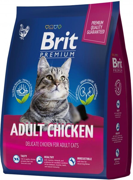 Brit Premium Cat Adult Chicken. Сухой корм с курицей для взрослых кошек. 2 кг