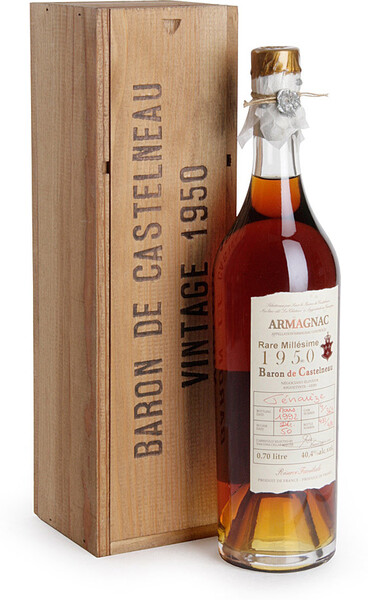 Арманьяк Baron de Castelneau 1950 0.7 L в деревянной коробке