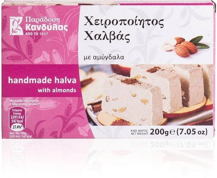 Delphi Food / Кунжутная халва с миндалем бруском, 200гр греческая сладость ручного вымешивания к чаю