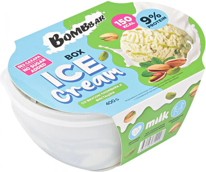 Мороженое Bombbar протеиновое без сахара со вкусом пломбира и фисташки 400 г