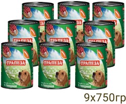 Консервы для собак Трапеза с говядиной, 750 г