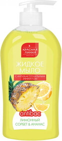 Мыло Красная линия жидкое Лимонный сорбет и ананас с антибактериальным эффектом 500 гр., пластиковый флакон с дозатором