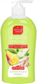 Мыло Красная линия жидкое Сочная груша и имбирь с антибактериальным эффектом 500 гр., пластиковый флакон с дозатором