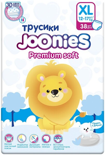Трусики-подгузники Joonies Premium Soft р.XL 12-17кг 38шт