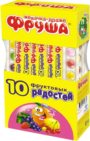 Жвачка ФРУША 10 фруковых радостей в блистере, блок 480 гр.