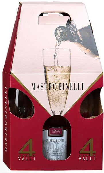 Вино игристое розовое полусладкое «Mastro Binelli Rosato» в подарочной упаковке с 2-мя бокалами, 0.75 л