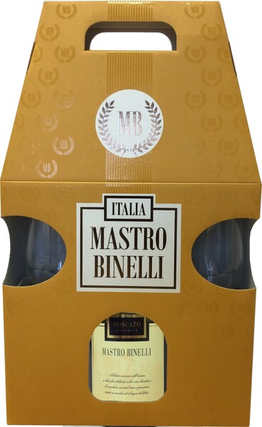 Вино игристое белое полусладкое «Mastro Binelli Premium Moscato» в подарочной упаковке с 2-мя бокалами, 0.75 л