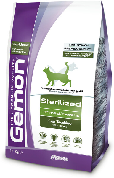 Корм для кошек GEMON Sterilised для стерилизованных, индейка сух. 1,5кг