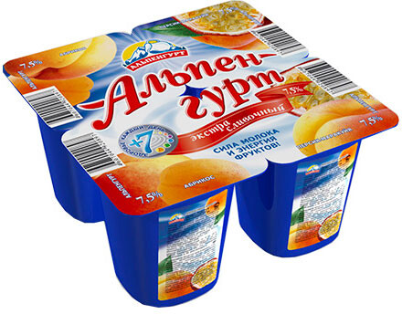 Йогуртный продукт экстра Сливочный «Альпенгурт» абрикос-персик-маракуйа 7,5%, 100 г