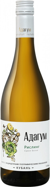 Вино ЗГУ Кубань 2019 бел. сух. Рислинг АДАГУМ 11-12%, Олимп, 750 мл., стекло