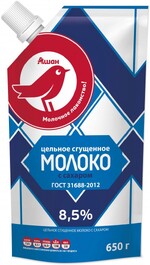 Молоко цельное сгущенное с сахаром АШАН Красная птица 8.5%, 650 г