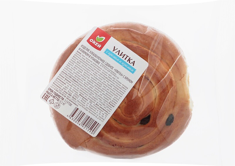 Булочка ОКЕЙ улитка с кремом и изюмом 100г