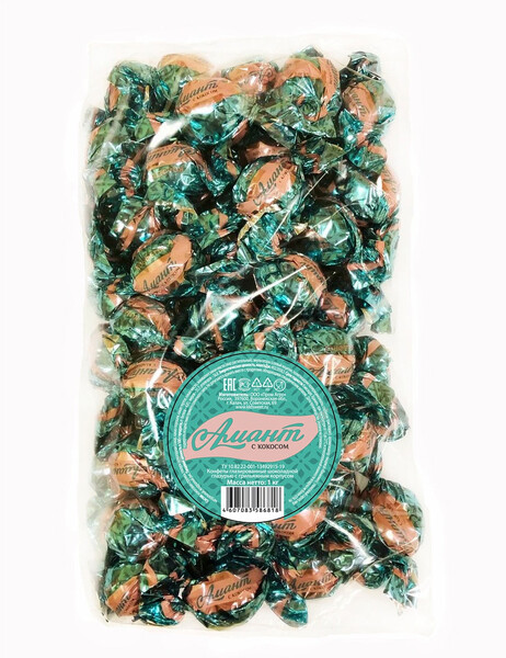 Натуральные шоколадные кокосовые конфеты Амант/ мягкий грильяж с кокосом и медом 1000г