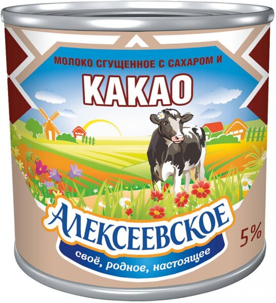 Молоко Алексеевское сгущенное с сахаром и какао 5% 380г