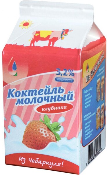 Молочный коктейль Чебаркульское Молоко клубничный 3.2% 500мл