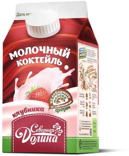 Коктейль молочный со вкусом клубники Северная долина 2,5% 400гр Шахунья