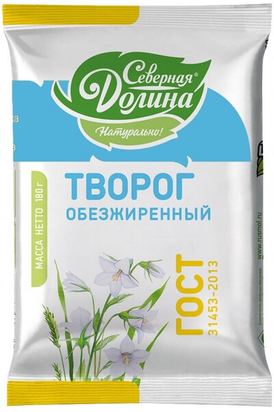 Творог мягкий «Северная Долина» обезжиренный, 180 г
