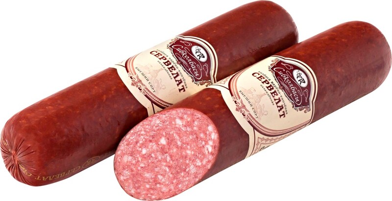 Колбаса копчено-вареная СИБИРСКИЕ КОЛБАСЫ Сервелат высший сорт, 500г