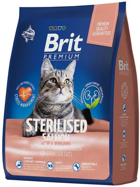 Brit Premium Cat Sterilized Salmon & Chicken. Сухой корм с лососем и курицей для взрослых стерилизов