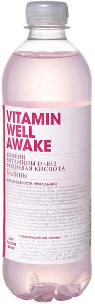 Напиток Vitamin Well Awake безалкогольный негазированный витаминизированный со вкусом малины 0,5л