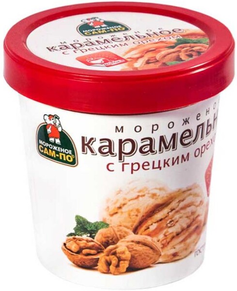 Мороженое САМ-ПО Карамельное с грецким орехом 8%, без змж, ведерко, 250г Россия, 250 г