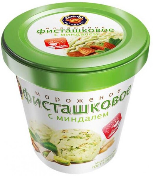 Мороженое САМ-ПО Фисташковое с миндалем 10%, без змж, ведерко, 250г Россия, 250 г