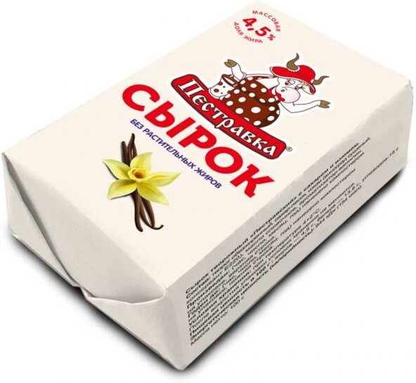 Сырок творожный ПЕСТРАВКА с сахаром и ароматом ванили 4,5%, без змж, 100г Россия, 100 г