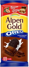 Шоколад Alpen Gold С шоколадной начинкой и кусочками печенья, 90 г