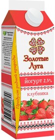 Йогурт питьевой молочный ЗОЛОТЫЕ ЛУГА Клубника 2,5%, без змж, 450г Россия, 450 г