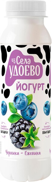 Йогурт питьевой «Из села Удоево» черника ежевика 2,5%, 260 г